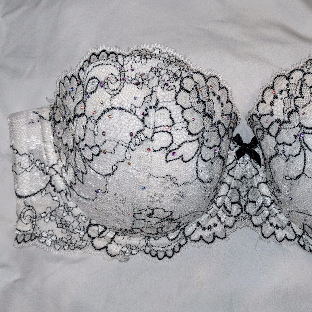 Victoria's Secret Dream Angel Multi Way White Bra Bling Lace 34 C Missing Straps